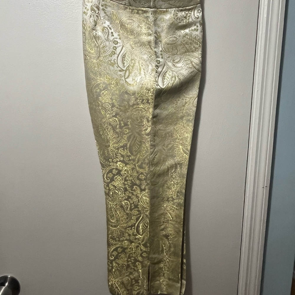 Magaschoni Women's Elegant Gold Patterned Straight Leg Pants